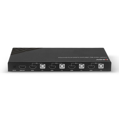 KVM switch/prepínač 4PC, HDMI, USB 2.0, hub, audio, 4K@60Hz, 18G, čierny