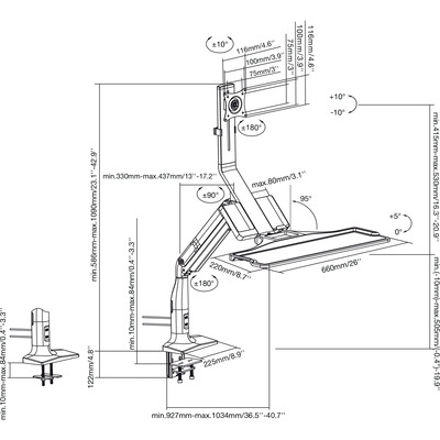 Držiak pre monitor 17-32", klávesnicu a myš na stôl, úchyt o dosku, max 9kg, VESA 75/100, čierny