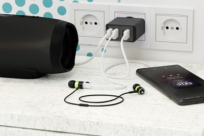 Nabíjačka USB 230V 4port, 4xUSB A, 3A, 30W, čierna