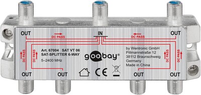 Rozbočovač / distribútor TV a SAT signálu, 1IN/6OUT, 5-2400 Mhz, F-konektor