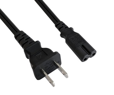 Kábel sieťový 230V, 2pin vidlica (NEMA 1-15P) US priama - C7 (2pin), 1.8m, 0.75mm², 2.5A, čierny