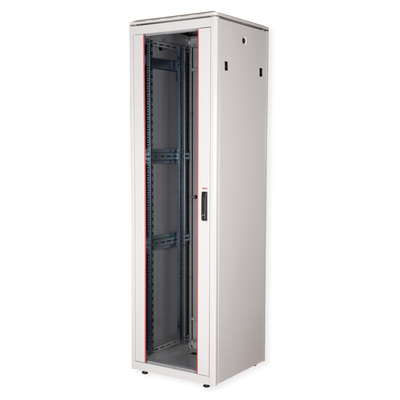 19" Rack na podlahu 42U, 2053x600x600mm (HxWxD), PRO, sklenené dvere, sivý