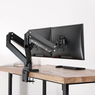 Držiak pre 2x monitor na stôl, úchyt o dosku, pneumatický, max 15kg, rameno 526mm VESA 75/100 čierny