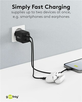 Nabíjačka USB 230V 2port, 2xUSB Typ C, 35W, Power Delivery, GaN, čierna