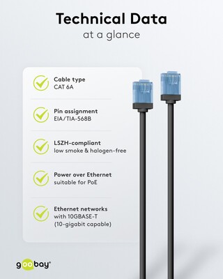 UTP Patchkábel LSOH TPE 7.5m cat.6a, čierny, slim, Cu, Flex Cable, Eco obal