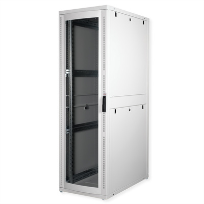 19" Rack na podlahu 42U, 1970x600x1000mm (HxWxD), PRO, Plexiglas, sivý