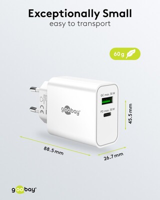 Nabíjačka USB 230V 2port, 1xUSB A, 1x USB Typ C, 30W, Power Delivery, Quick Charge 3.0, biela