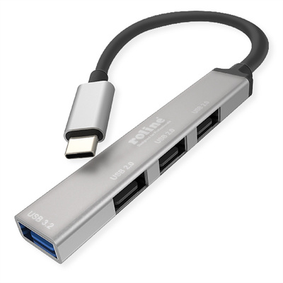 Hub USB 3.2 Gen.1 Typ C, 4 Port, 3x USB 2.0 A, 1x USB 3.2 A, 10cm, sivá a čierna