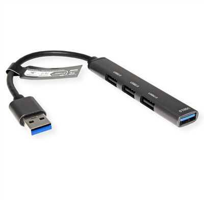 Hub USB 3.2 Gen.1, 4 Port, 3x USB 2.0 A, 1x USB 3.2 A, 12cm, sivá a čierna