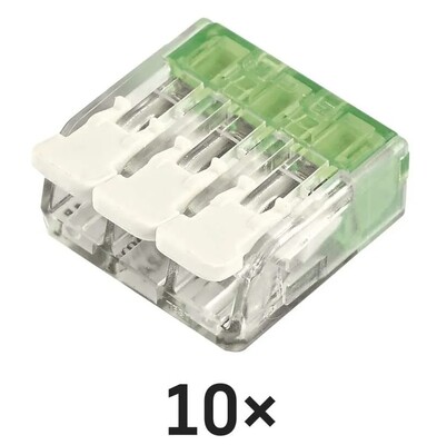 Spojka páčková, svorka bezskrutková, 3-pólová, 0.2-4.0mm², priehľadná, 10 ks/bal