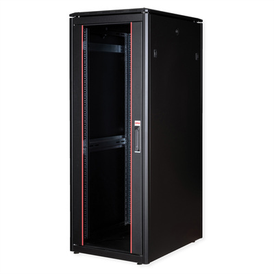 19" Rack na podlahu 32U, 1609x600x800mm (HxWxD), PRO, sklenené dvere, čierny