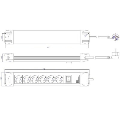 Predlžovačka CONNECTUS 2m s 6 zásuvkami UTE + vypinač, 1.5mm², PVC,  čierna