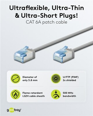 U/FTP Patchkábel LSOH TPE 0.15m cat.6a, sivý, slim, Cu, Flex Cable, Eco obal