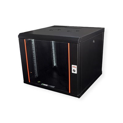 19" Rack na stenu 9U, čierny, 505x600x600mm (HxWxD), RAL9005, PRO, odnímateľné bočnice
