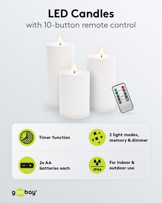 Led sviečky na diaľkové ovládanie, biele 3ks/bal
