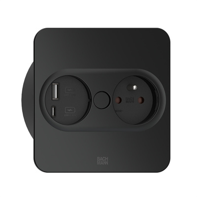 TWIST2 SQUARE 1xUTE 230V, nabíjačka (USB A + USB C), 2m kábel 1.5mm², vidlica CEE7/7, čierna