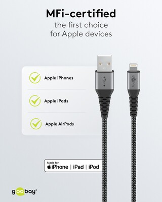 Kábel USB "Lightning" pre Apple, 0.5m, High Speed, čierny/sivý