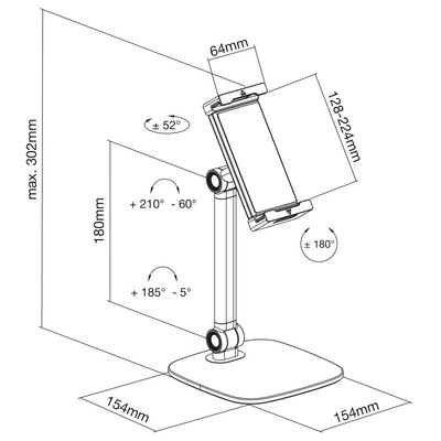Držiak pre tablety 4.7-12.9" na stôl, univerzálny, max 1kg, výška 302mm, čierny