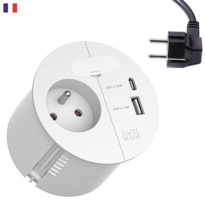 LOOP IN CHARGE Káblová prechodka 80mm, 1xUTE 230V, nabíjačka (USB A + USB C), 0.2m GST 1.5mm² biely