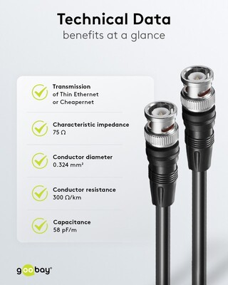 Kábel BNC-BNC M/M 0.5m, 75 Ohm, RG59, dvojité tienenie