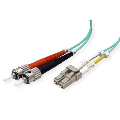 Fiber kábel LC-ST, 2m Duplex OM3(50/125µm), 2.8mm, tyrkysový