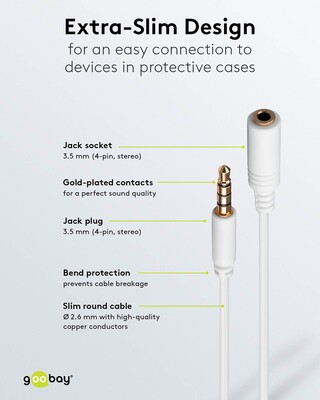 Kábel 3.5mm 4pin audio M/F predlžovací 0.5m, biely, pozl. konektor