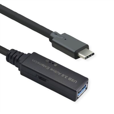 Kábel USB 3.2 Gen 1, Typ C CM/AF 5m, 5Gbps, predlžovací, čierny, aktívny