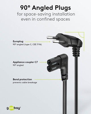 Kábel sieťový 230V, 2pin vidlica (CEE7/16) lomená - C7 (2pin) zahnutý, 5m, 0.75mm², 2.5A, čier.SONOS