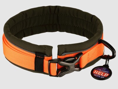 Obojok polstrovaný 35mm/30-45cm, polyester a nylon, oranžovo-zelený, HS