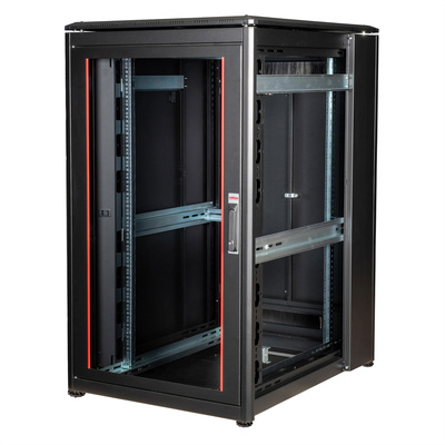 19" Rack na podlahu 26U, 1342x800x1000mm (HxWxD), PRO, sklenené dvere, čierny
