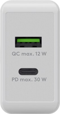 Nabíjačka USB 230V (1xUSB A + 1xUSB Typ C) 3A , Quick Charge, 30W, biela