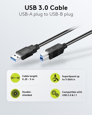 Kábel USB 3.2 Gen 1, A-B M/M 1m, 5Gbps, čierny