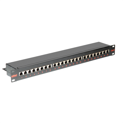 19" Patch panel 24port cat.6, tienený s uzemnením, celokovový, 1U, čierny