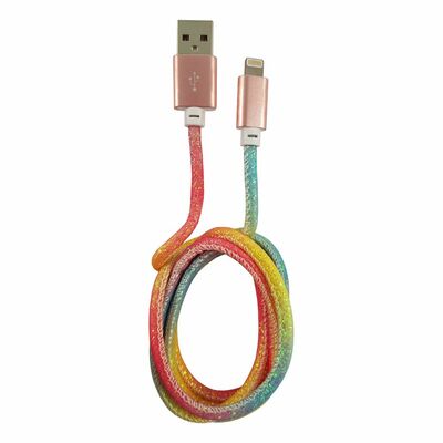 Kábel USB "Lightning" pre Apple, 1m, High Speed, Rainbow glitter, farebný jemne trblietavý
