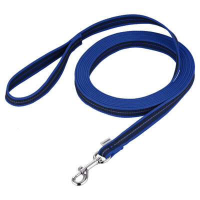 Vodítko stopovacie s uškom pogumované, 19mm/10m, nerezová karabína, modré, HS