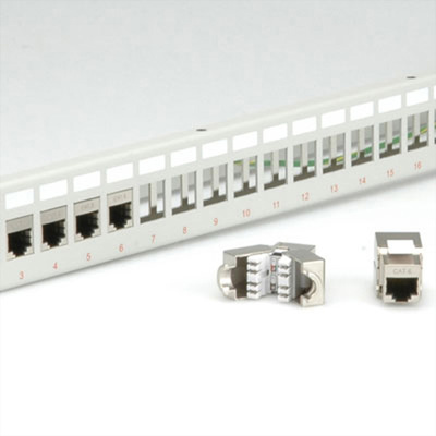 19" Patch panel 24port Keystone, tienený s uzemnením, celokovový, 1U, sivý