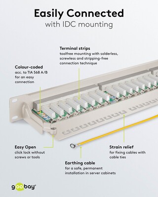 19" Patch panel 24port cat.6a, tienený s uzemnením, celokovový, 1U, sivý