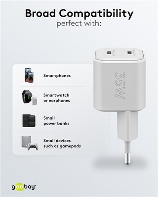 Nabíjačka USB 230V 1port, 2x Typ C, 35W, Power Delivery, Fast Charge, Nano, GaN, čierna