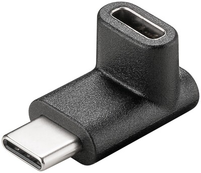 Adaptér USB 3.2 Gen 1, Typ C, C-C M/F, 5Gbps, zahnutý dole/hore 90°, čierny