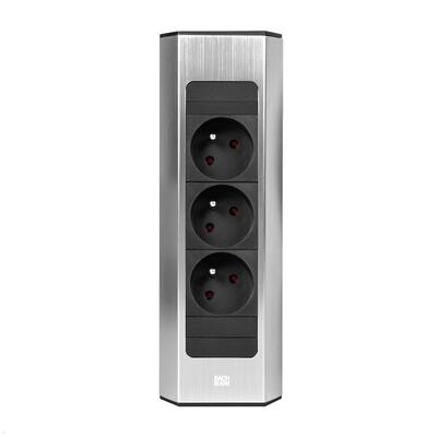 CASIA2 3xUTE 230V, 2m kábel 1.5mm², vidlica CEE7/7, Hliník, nerezová farba