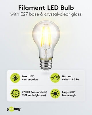 Filament LED Bulb, 11 W -base E27, warm white, not dimmable