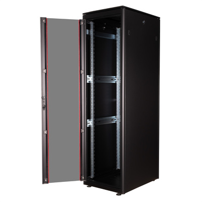 19" Rack na podlahu 42U, 2053x600x800mm (HxWxD), PRO, sklenené dvere, čierny