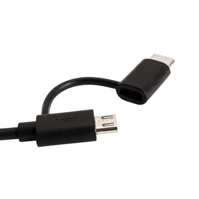 Kábel USB 2.0 A/MICRO-B M/M + Redukcia na USB 3.1 Typ C, 1m, High Speed, čierny