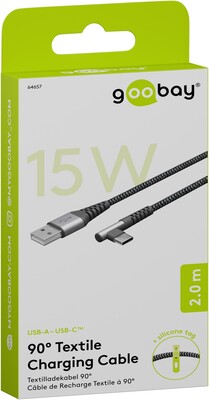 Kábel USB 2.0 Typ C AM/CM 2m, High Speed, Power Delivery 60w 20V3A, čierny/sivý, zahnutý 90°