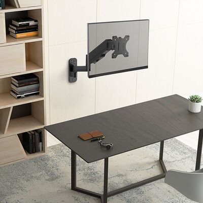 Držiak pre monitor na stenu, pneumatický, max 8kg, rameno 453mm, VESA 75/100, čierny