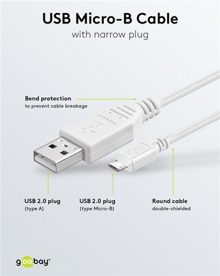 Kábel USB 2.0 A-MICRO-B M/M 0.15m, High Speed, biely