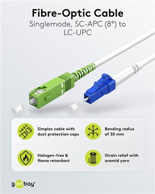 Fiber kábel LC-SC/APC, 25m Simplex OS2(9/125µm), LSOH, G657.A2, ohybný, 3mm, biely