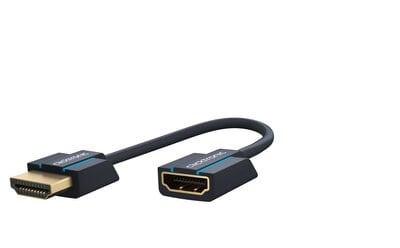 Kábel HDMI M/F 0.1m, Ultra High Speed+Eth, HDMI 2.0, 4K@60Hz, G, modrý, predlžovací, Slim