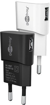 Nabíjačka USB 230V 1port, 1xUSB A, 1A, 5W, biela