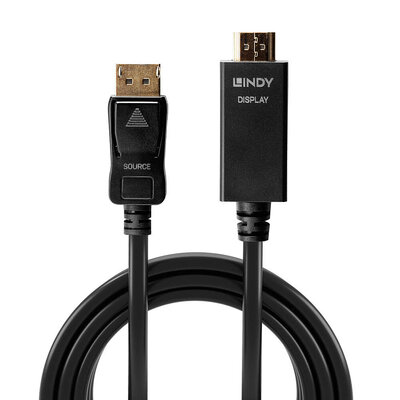 Kábel DisplayPort na HDMI M/M 5m, jednosmerný, 3840x2160@30Hz, čierny, pozl. konektor